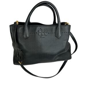 TORY BURCH McGraw Triple Compartment Leather Tote Black Handbag